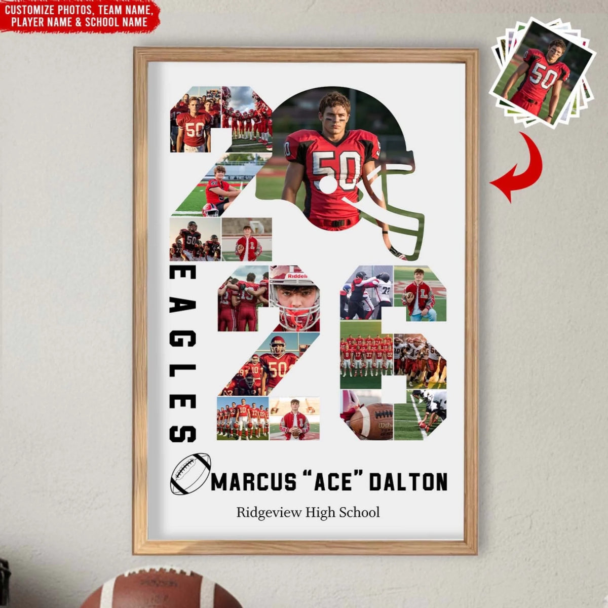 Senior 2026 Football Player Custom Photo - Personalized Poster, Gift For Football Players, Senior Night Gift, Football Lover Home Decor