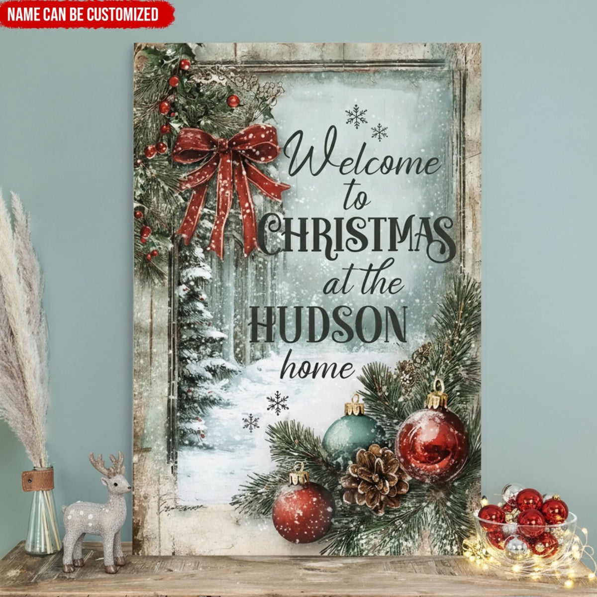 Winter Pines, Welcome To Christmas - Personalized Canvas, Gift For Family, Home Decor