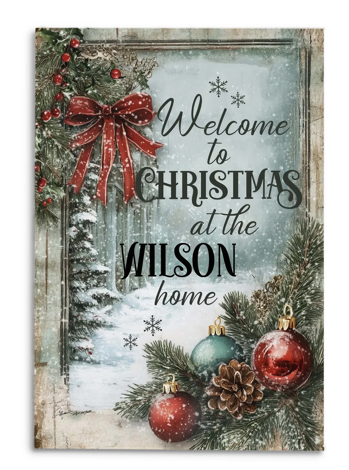 Winter Pines, Welcome To Christmas - Personalized Canvas, Gift For Family, Home Decor