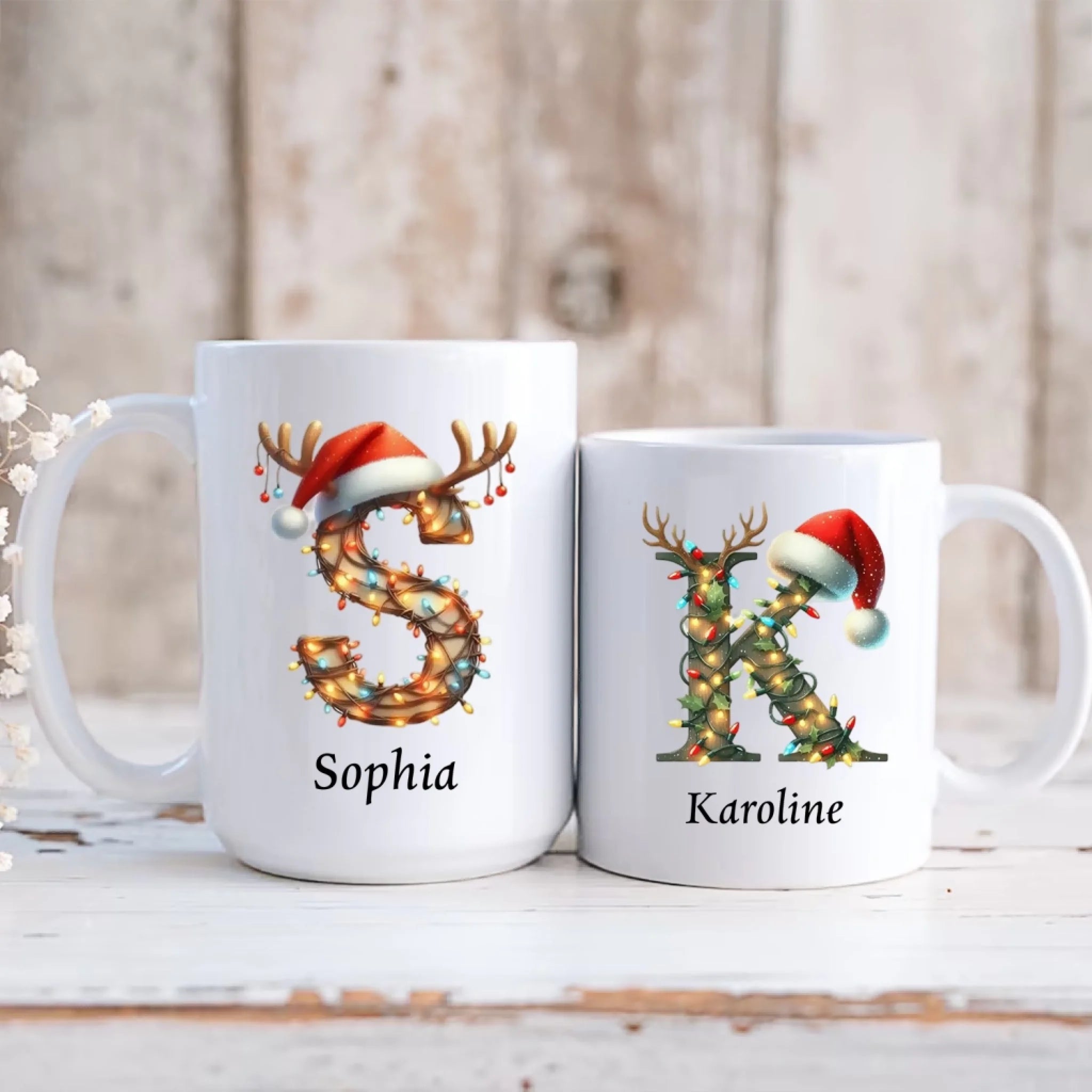 Santa Hat Monogram Mug - Personalized Mug, Custom Festive Initial With Name