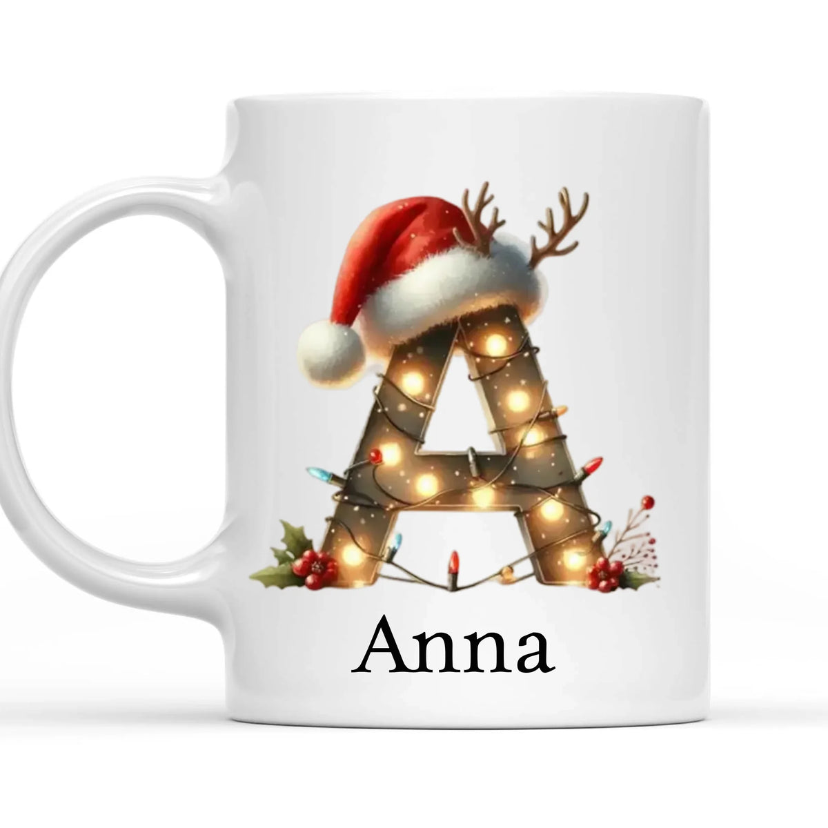 Santa Hat Monogram Mug - Personalized Mug, Custom Festive Initial With Name