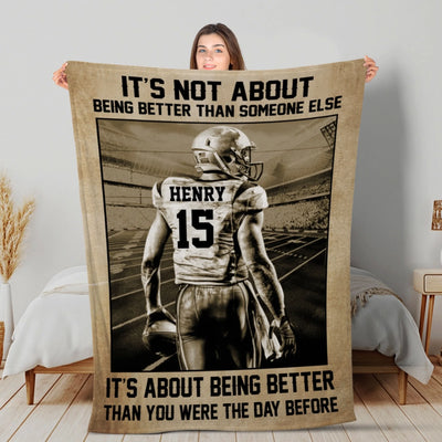 Become The Player Who's Better Than The Day Before - Personalized Blanket, Gift For Football Players, Gift For Him