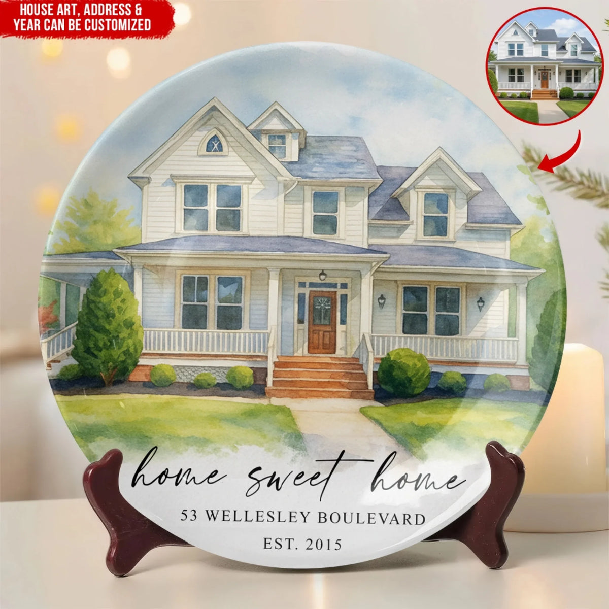 Building A Lifetime Of Memories, One Home At A Time - Personalized Ceramic Round Plate, Housewarming Gift Platter, Custom Family Home Hand-Drawn Art Gift