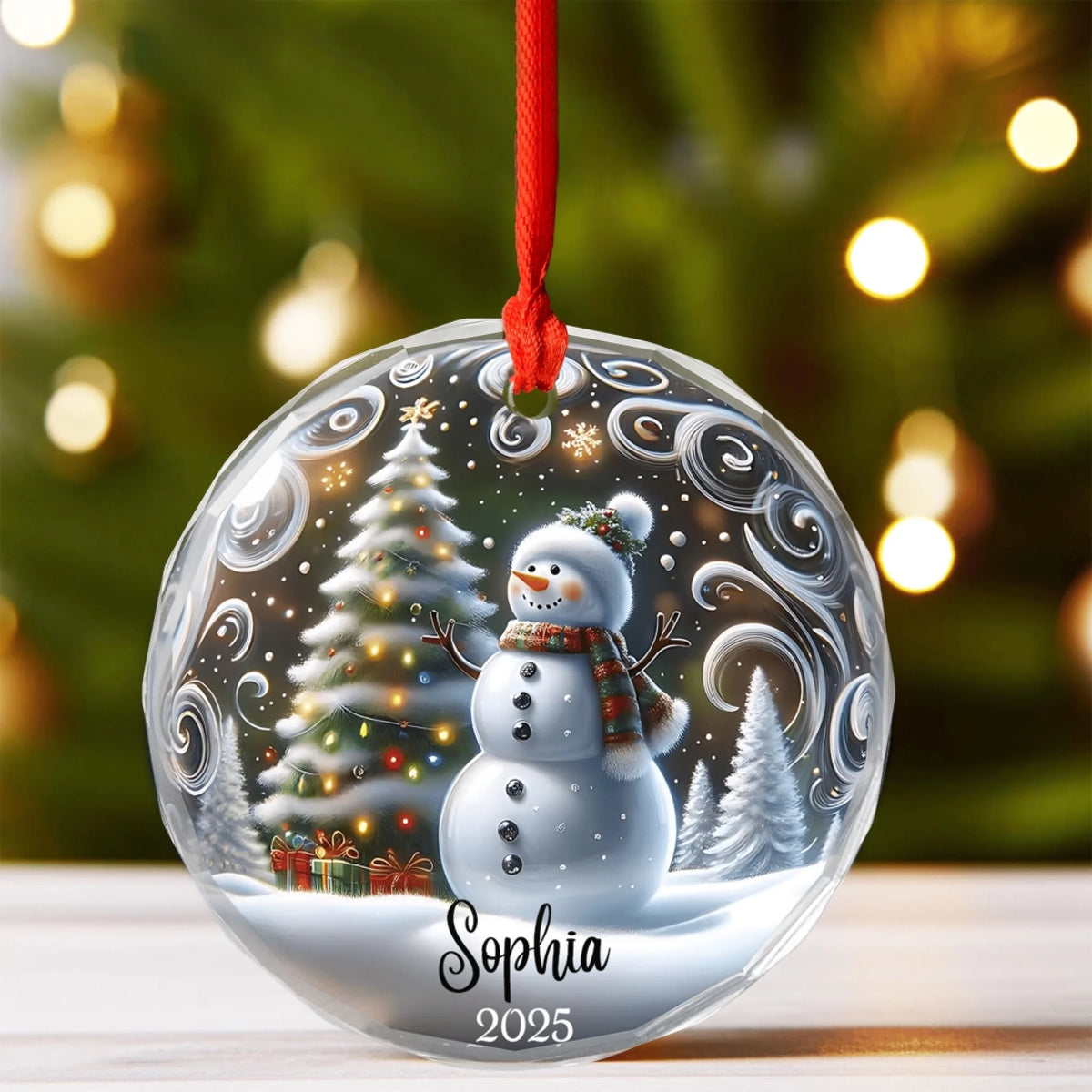 Whimsical Winter Wonderland Snowman - Personalized Glass Ornament, Christmas Gift For Family