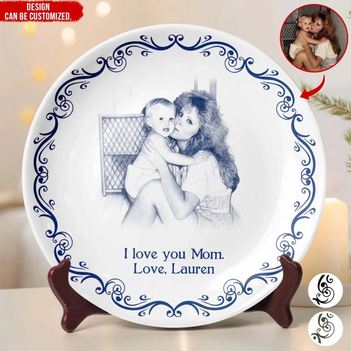 First My Mother, Forever My Friend - Personalized Ceramic Round Plate, Custom Photo Family Gift, Gift For Mom/Grandma Keepsake Decor