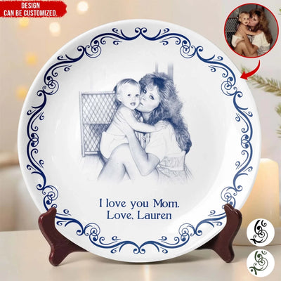 First My Mother, Forever My Friend - Personalized Ceramic Round Plate, Custom Photo Family Gift, Gift For Mom/Grandma Keepsake Decor