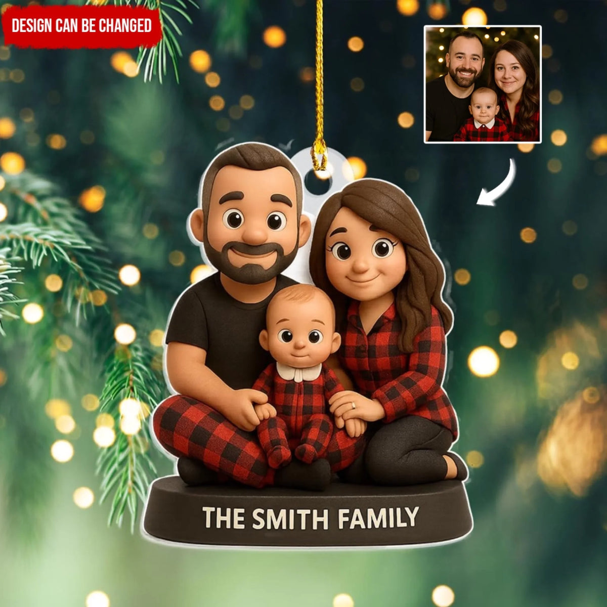 Family First Christmas Custom Photo 3D Effect Figure Art - Personalized Acrylic Ornament, Gift For Family