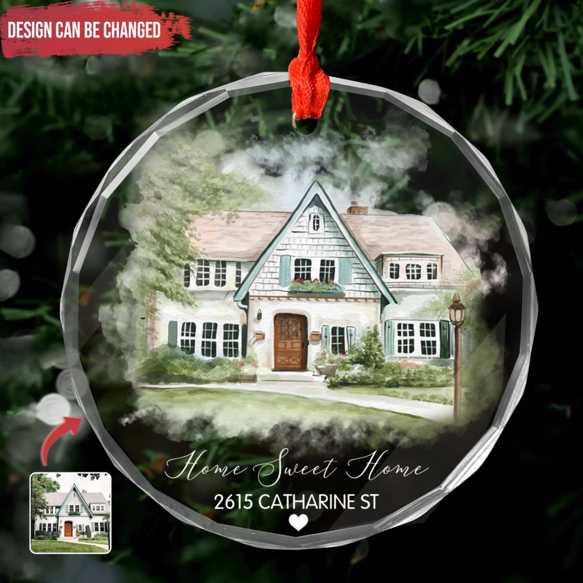 Love Makes A House A Home - Personalized Glass Ornament, Custom House Photo Hand-Drawn Art Ornament, Christmas Decor 2025