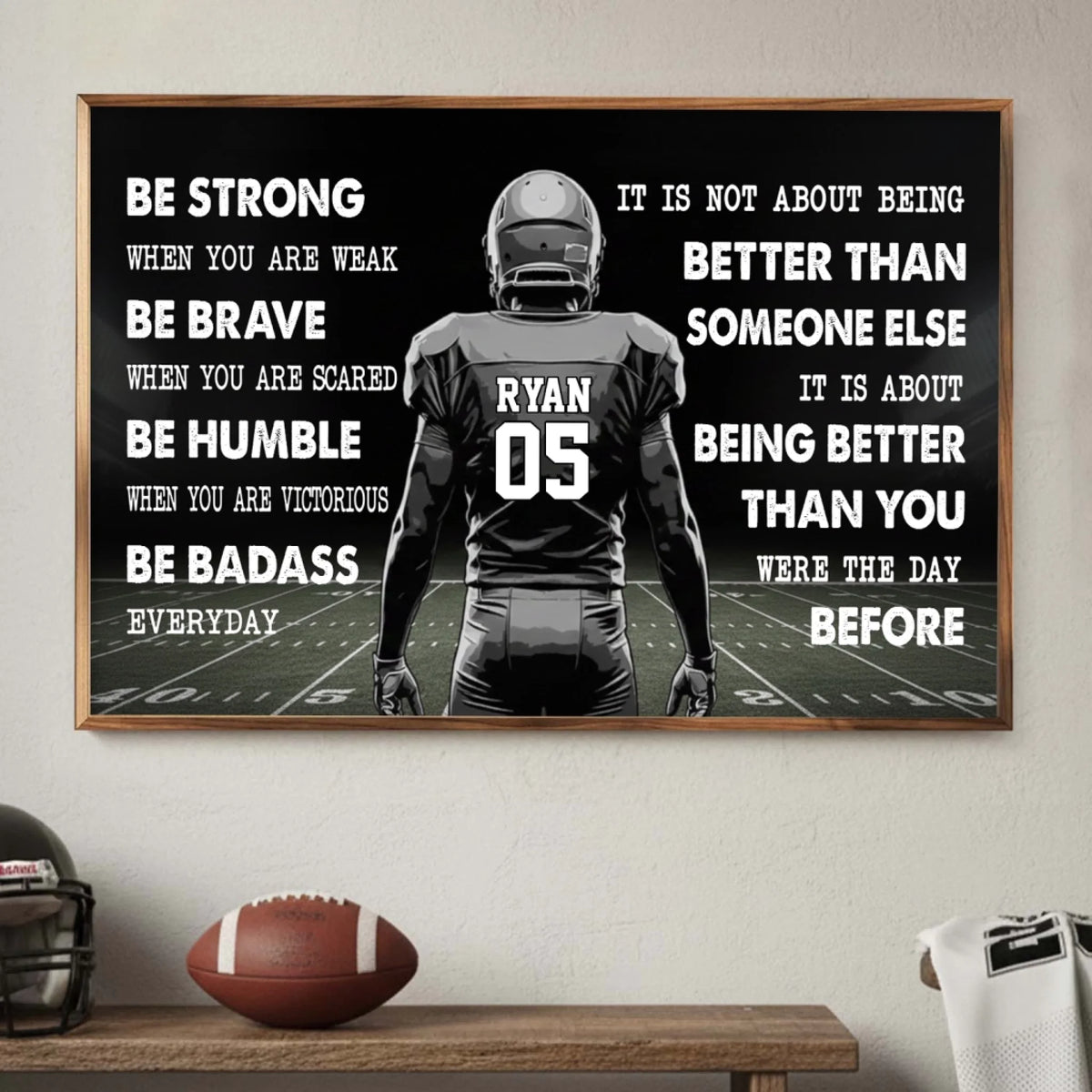 Be Strong, Be Brave, Be Better - Personalized Poster, Gift For Football Players, Motivational Football Poster, Wall Art For Football Lover