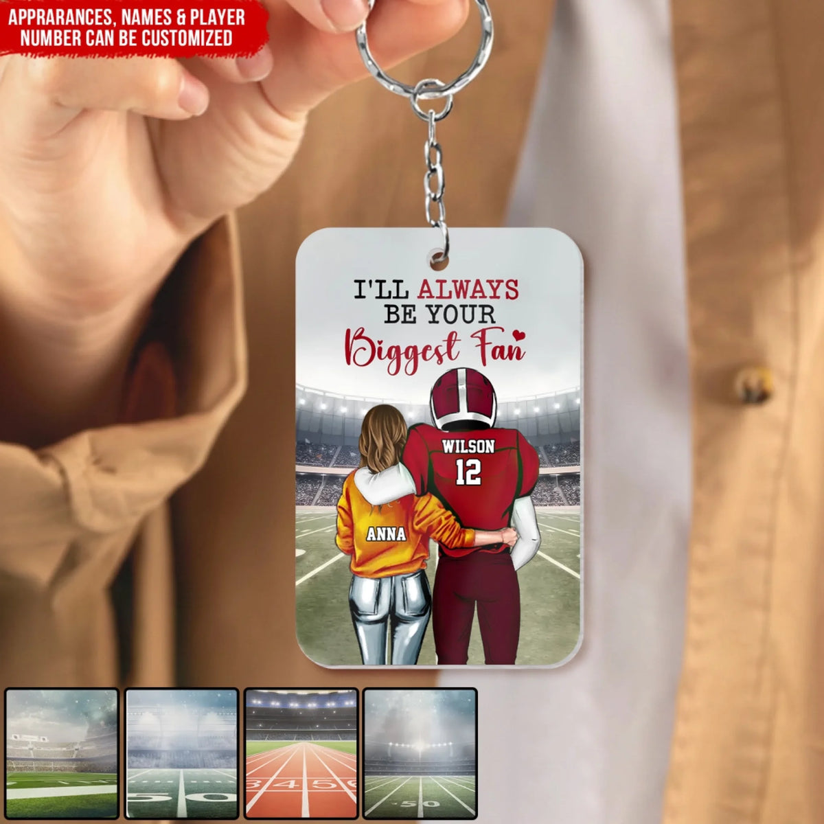 Forever Your Biggest Fan - Personalized Keychain, Gift For Football Player, Gift From Football Lover, Football Fan Keychain