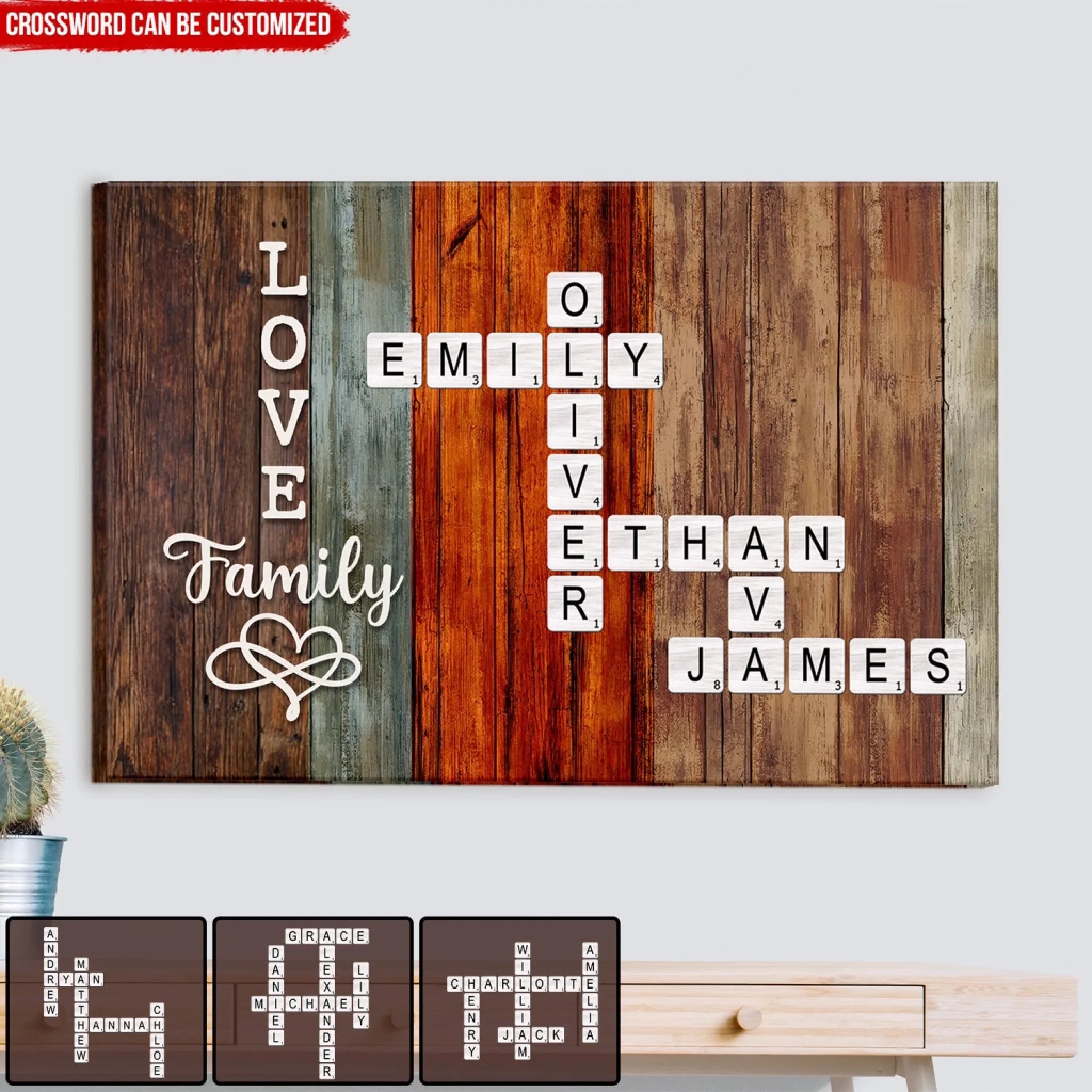 Family Connection Crossword Wall Art - Personalized Canvas, Family Gift, Heartfelt Gift For Family Members, Home Decor