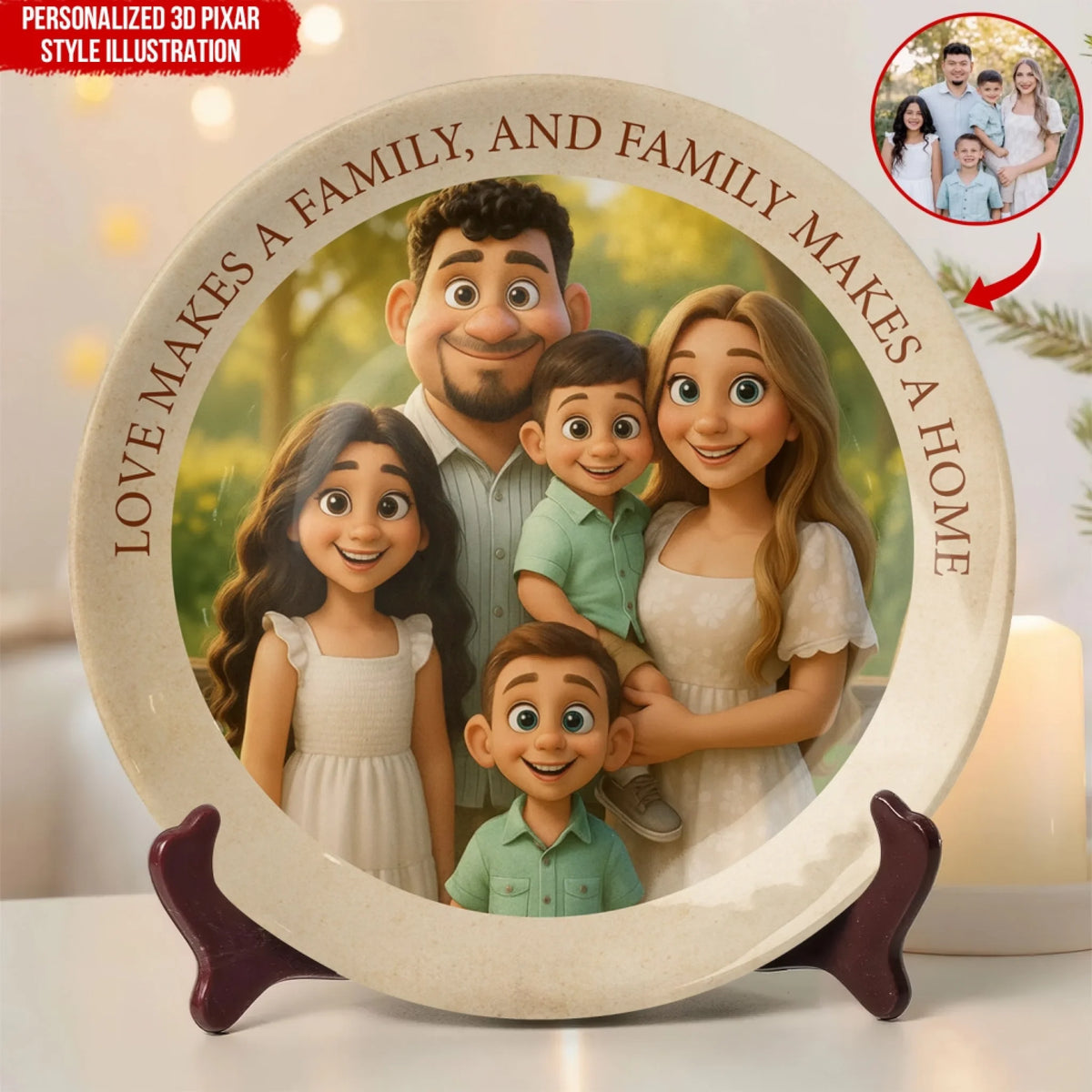 Home Is Where Our Family Is - Personalized Plate, Cartoon Illustrated Plate, Gift For Family, Heartfelt Home Decor