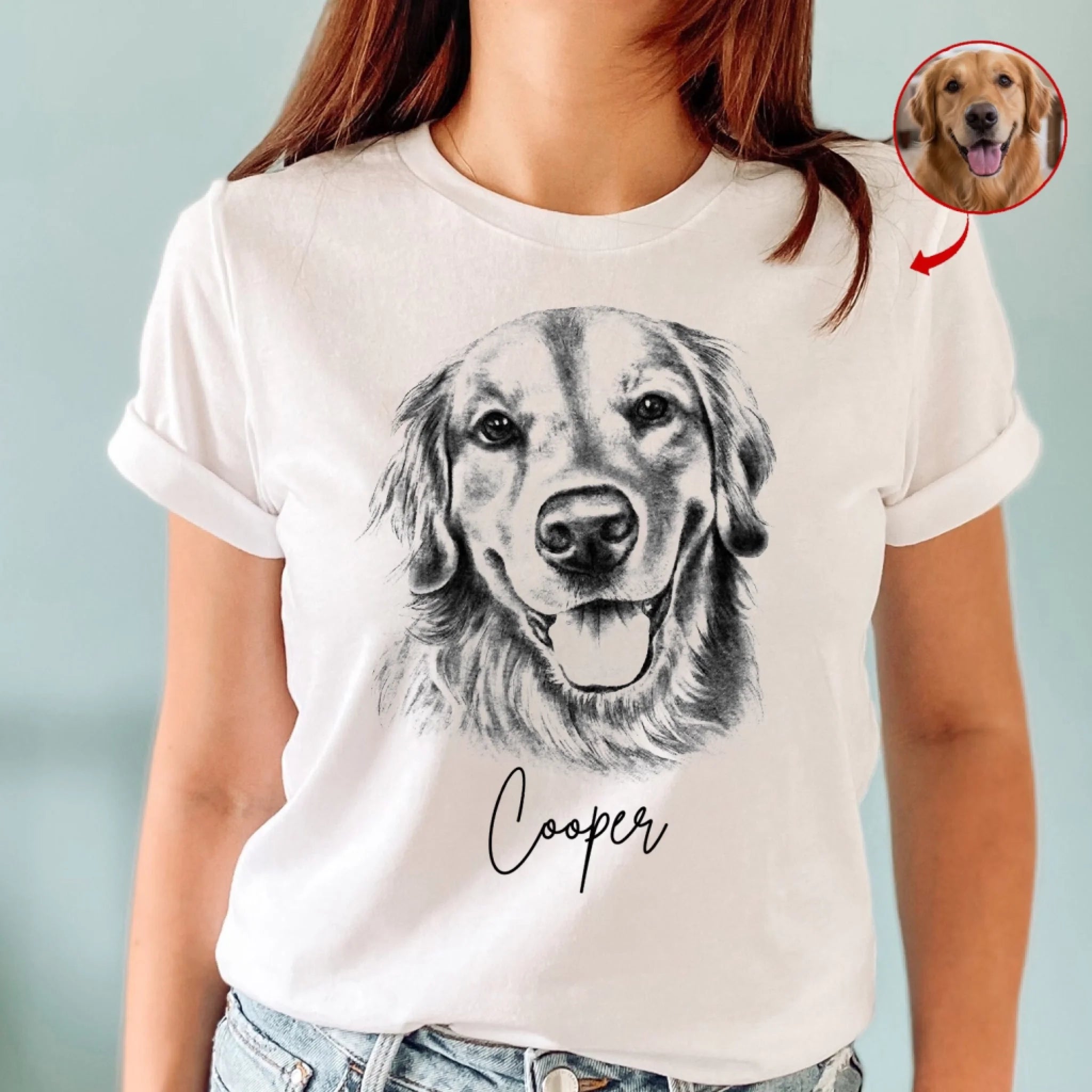 Adorable Charcoal Pet Portrait - Personalized T-Shirt, Pet Drawing Portrait Gift For Pet Lovers