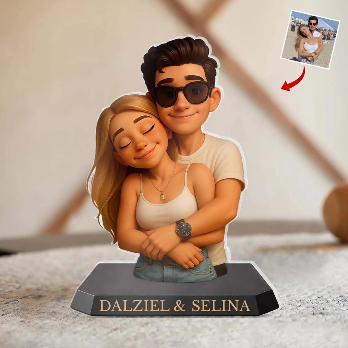 A Tiny 3D Version Of Your Love Story - Personalized Acrylic Plaque, Gift For Couples, Adorable Gift For Lovers, 3D Cartoon Portrait