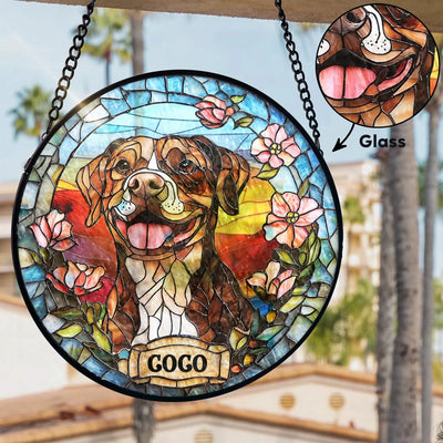 Custom Pet Portrait - Personalized Window Stained Glass, Suncatcher Hanging, Gift For Pet Lovers