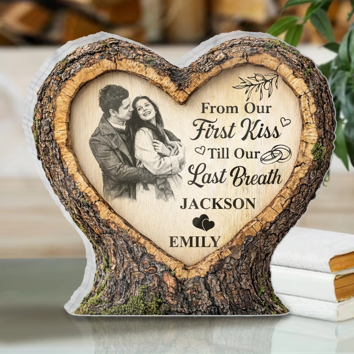 From Our First Kiss to Forever - Personalized Acrylic Plaque, Couple Drawing Portrait Gift, Romantic Gift For Lover, Anniversary Keepsake