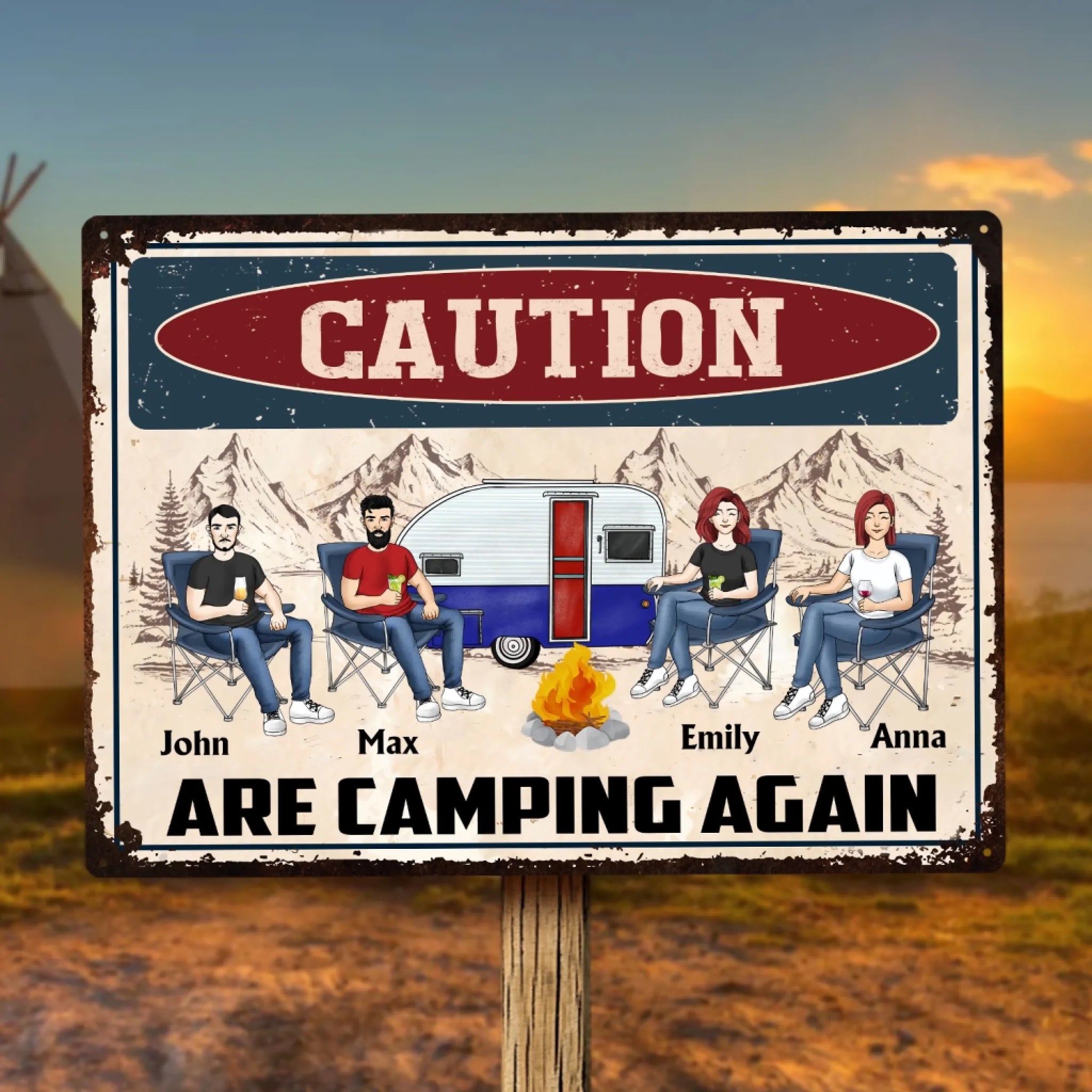 Caution We Are Camping Again - Personalized Metal Sign, Gift For Camping Lovers, Funny Camping Gift