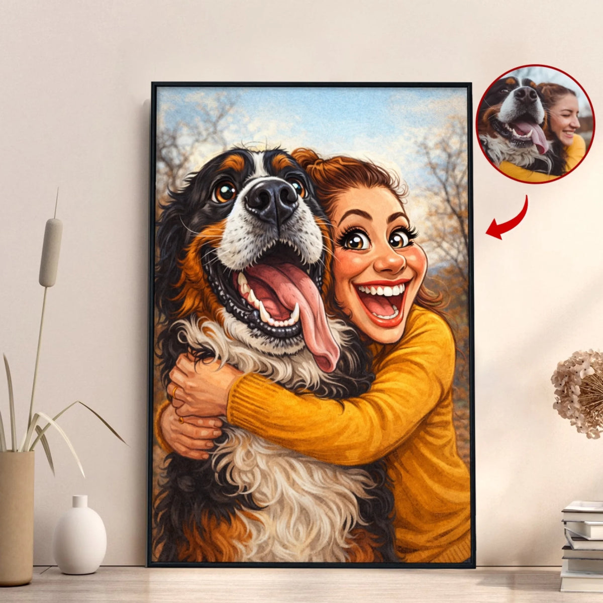 Me And My Fur Baby Caricature Portrait From Photo - Personalized Poster, Funny Gift For Pet Lovers