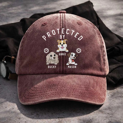 Protected by Love, Loyalty & Paw Prints - Personalized Vintage Washed Denim Baseball Cap, Gift For Dog Owner, Dog Lover Keepsake
