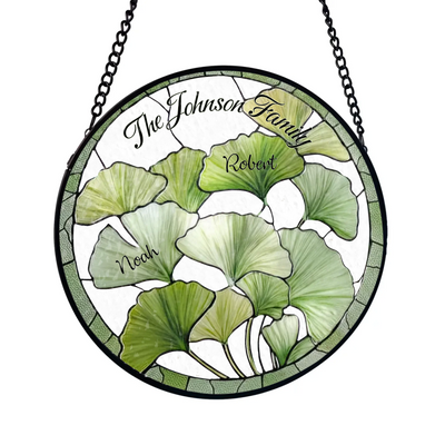 Rooted Together In Ginkgo Leaves - Personalized Window Stained Glass, Family Keepsake Gift, Gift For Family Member