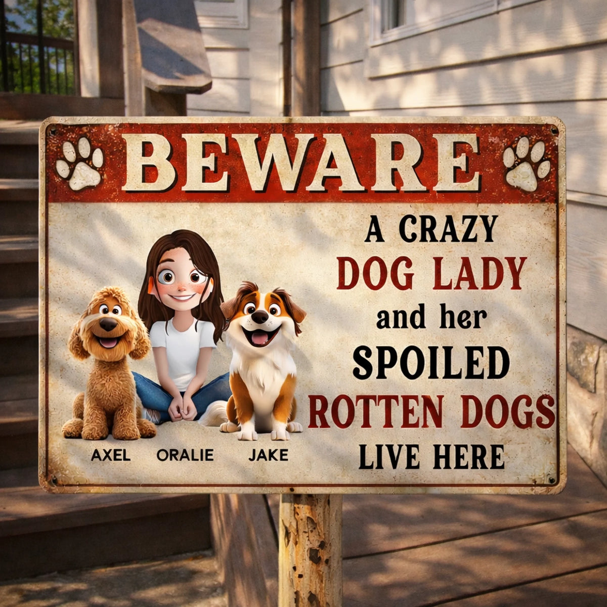Crazy Dog Lady & Spoiled Dog Live Here - Personalized Metal Sign, Gift For Dog Lover, Dog Mom House Decor