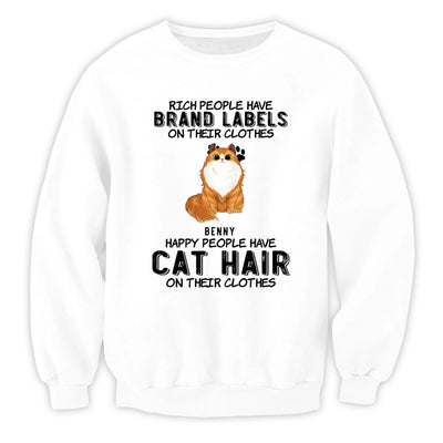 Happy People Have Cat Hair On Their Clothes - Personalized T-shirt, Cat Lover Gift, Funny Cat Mom/Cat Dad Shirt