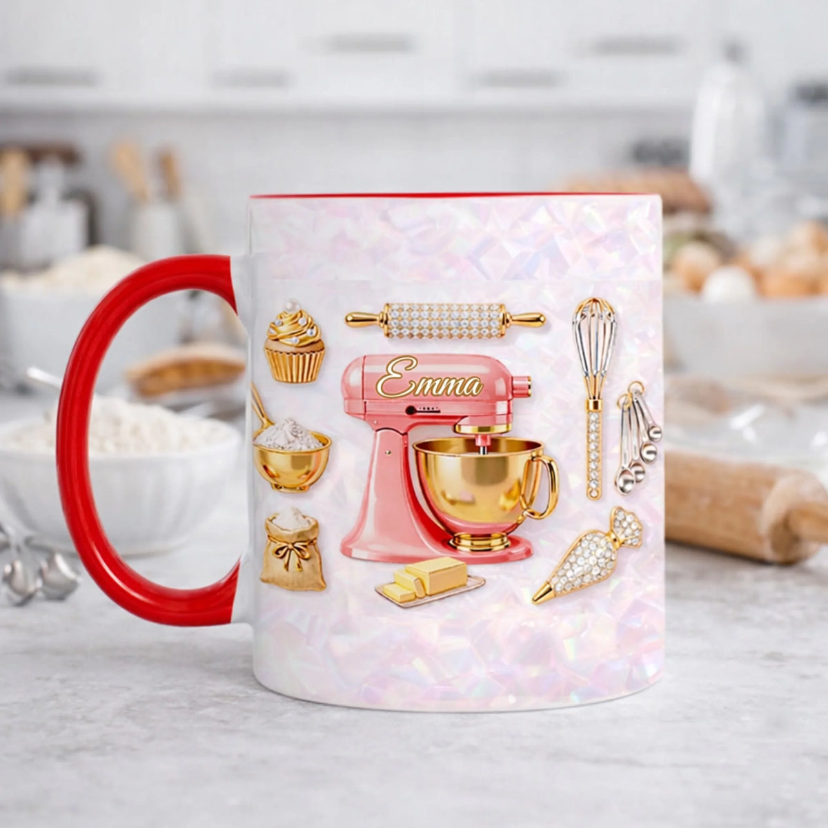 Her Kitchen, Her Magic - Personalized Mug, Gift For Mom Or Grandma, Baking Lover Mug, Family Gift For Your Mom