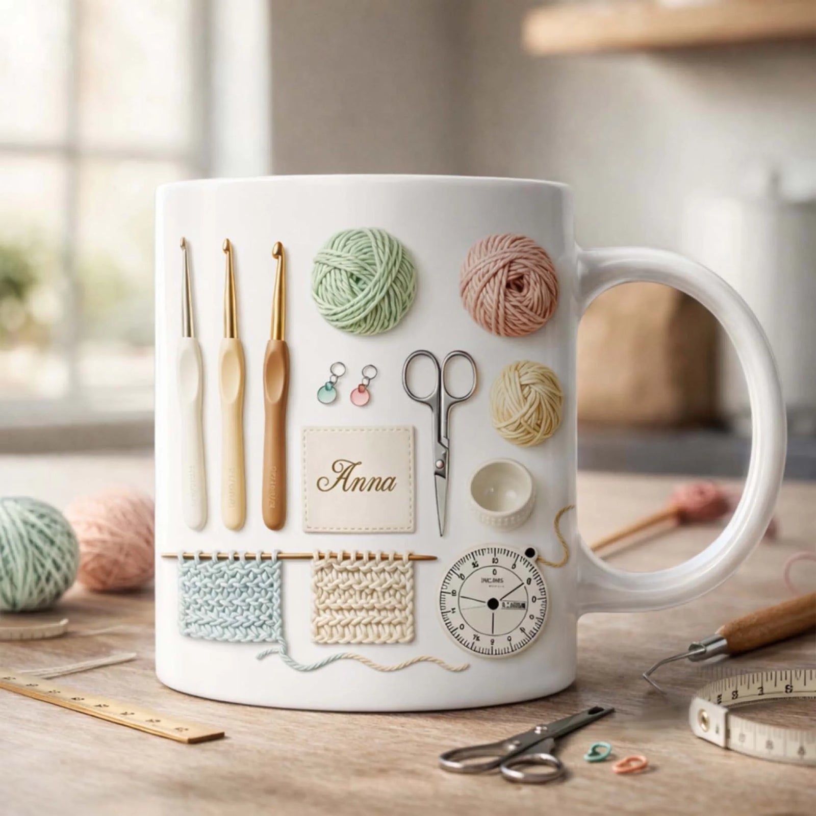 Crochet Is My Therapy - Personalized Mug, Knitting Lover Coffee Cup, Gift for Mom or Grandma, Handmade Lover Keepsake