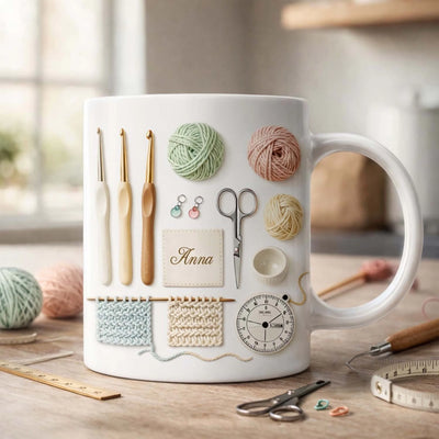 Crochet Is My Therapy - Personalized Mug, Knitting Lover Coffee Cup, Gift for Mom or Grandma, Handmade Lover Keepsake