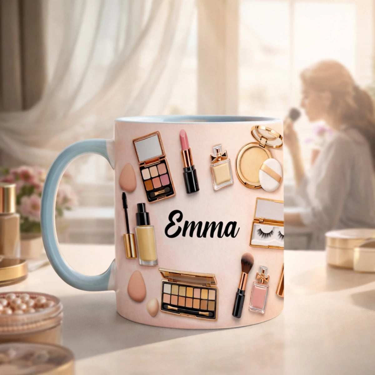 Her Daily Glam - Personalized Mug, Custom Cosmetic Mug, Chic Gift For Her, Slay Gift For Mom Or Grandma