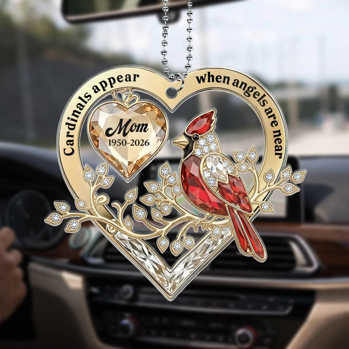 When Cardinals Visit, Angels Are Near - Personalized Acrylic Car Hanger, Memorial Gift, Sympathy Gift For Loss Of Loved One