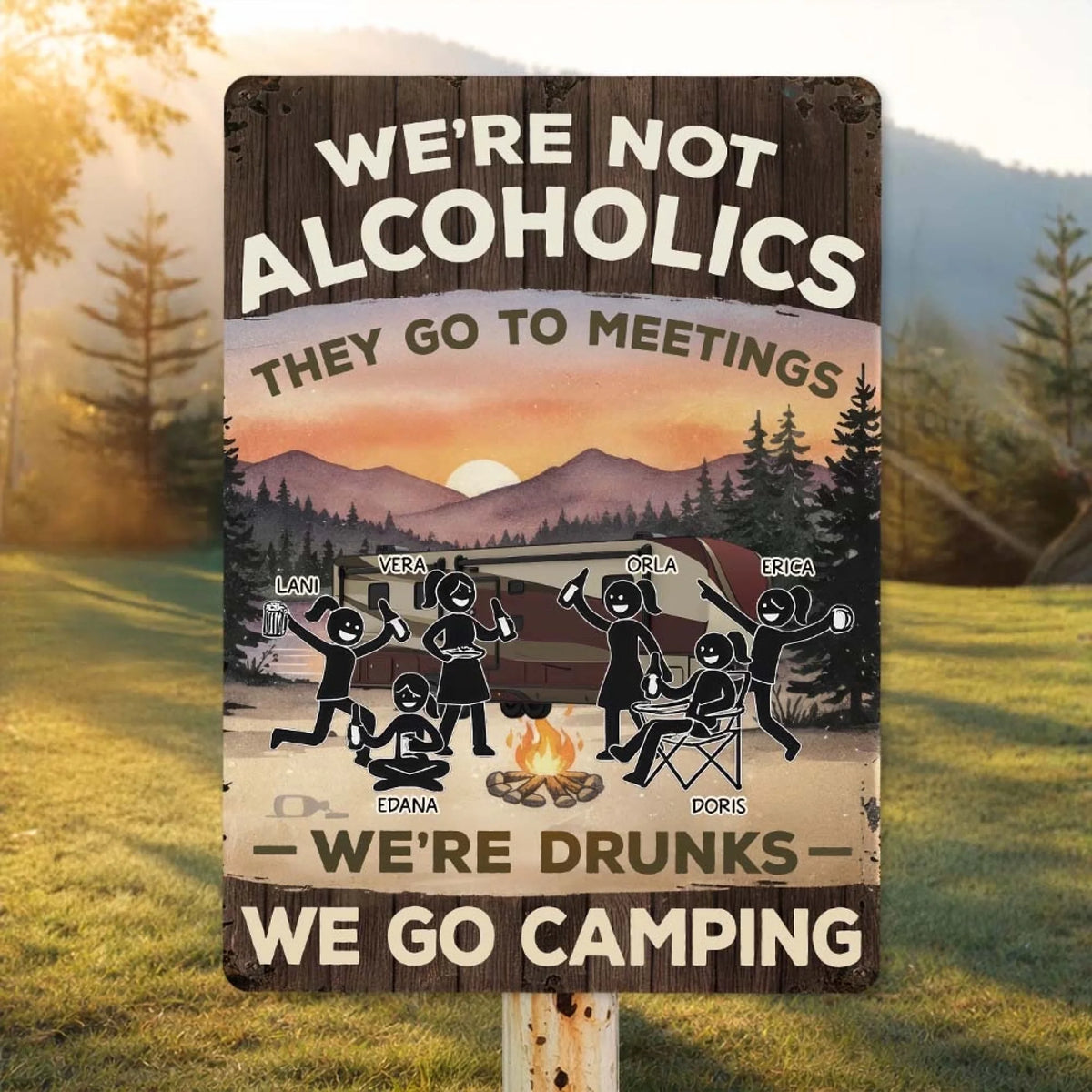 Not Alcoholics, Just Campers - Personalized Metal Sign, Gift For Camping Lover, Funny Camping Sign, Campfire Decor