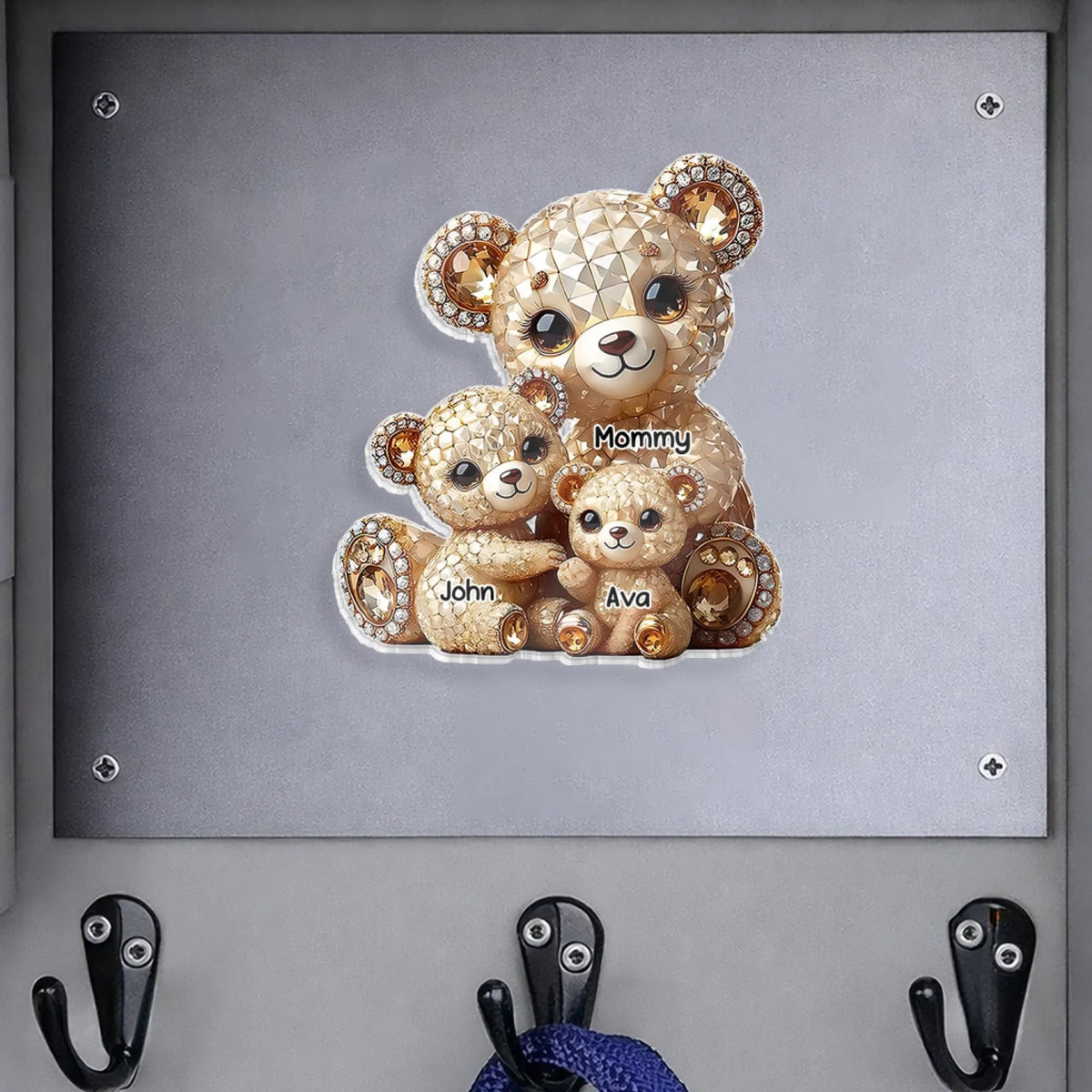 Bear Mother’s Hug In Crystal - Personalized Acrylic Fridge Magnet, Gift For Family, Custom Gift For Mom