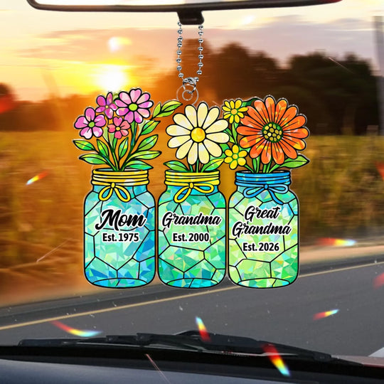 Generations Of Love – Personalized Acrylic Car Hanger, Flower Car Hanger, Gift For Family