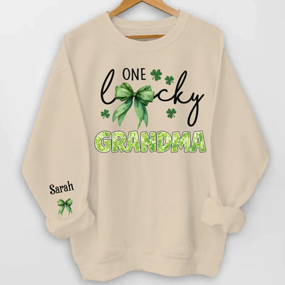 One Lucky Grandma - Personalized Sleeve Print Sweatshirt, Patrick's Day Gift, Grandma Shamrock Clover T Shirt With Kids Names