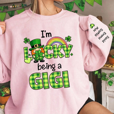 I’m Lucky Being A Nana - Personalized Sleeve Print Sweatshirt, Gift For Grandma, St. Patrick’s Day Shirt, Cute Grandma Gift