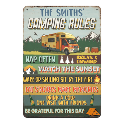 Camping Rules Metal Sign. Personalized Camping Sign, Camping Lover, Gift Idea for Camper