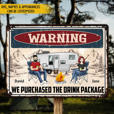 Personalized camping metal sign - Warning We Purchased The Drink Package - funny gift for camping couples