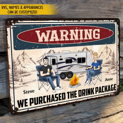 Personalized camping metal sign - Warning We Purchased The Drink Package - funny gift for camping couples