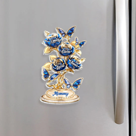 A Grandma’s Heart Blooms Forever - Personalized Acrylic Fridge Magnet, Family Rose Tree Gift