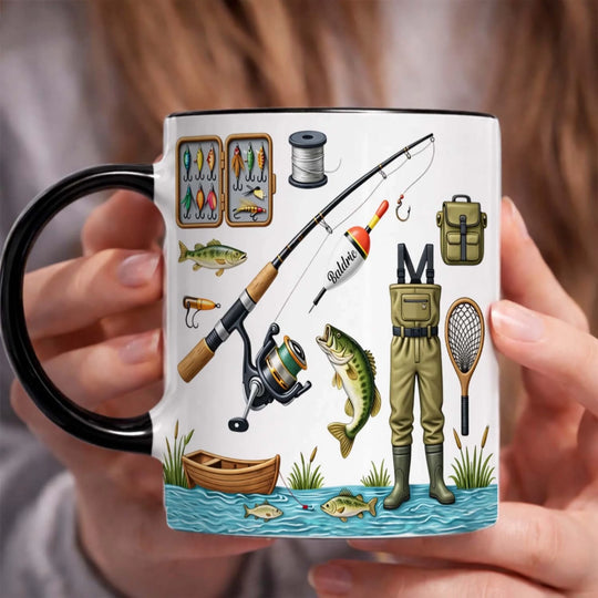 Hooked On You Dad - Personalized Accent Mug, Fishing Gear Mug, Perfect Gift For Dad
