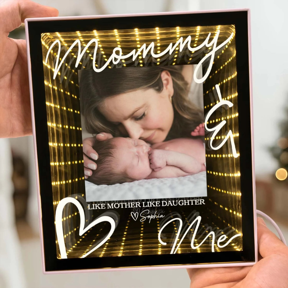 Forever Your Little Baby - Personalized Photo Infinity Mirror Light Box, Gift For Family, Keepsake Gift From Children To Mom Or Dad
