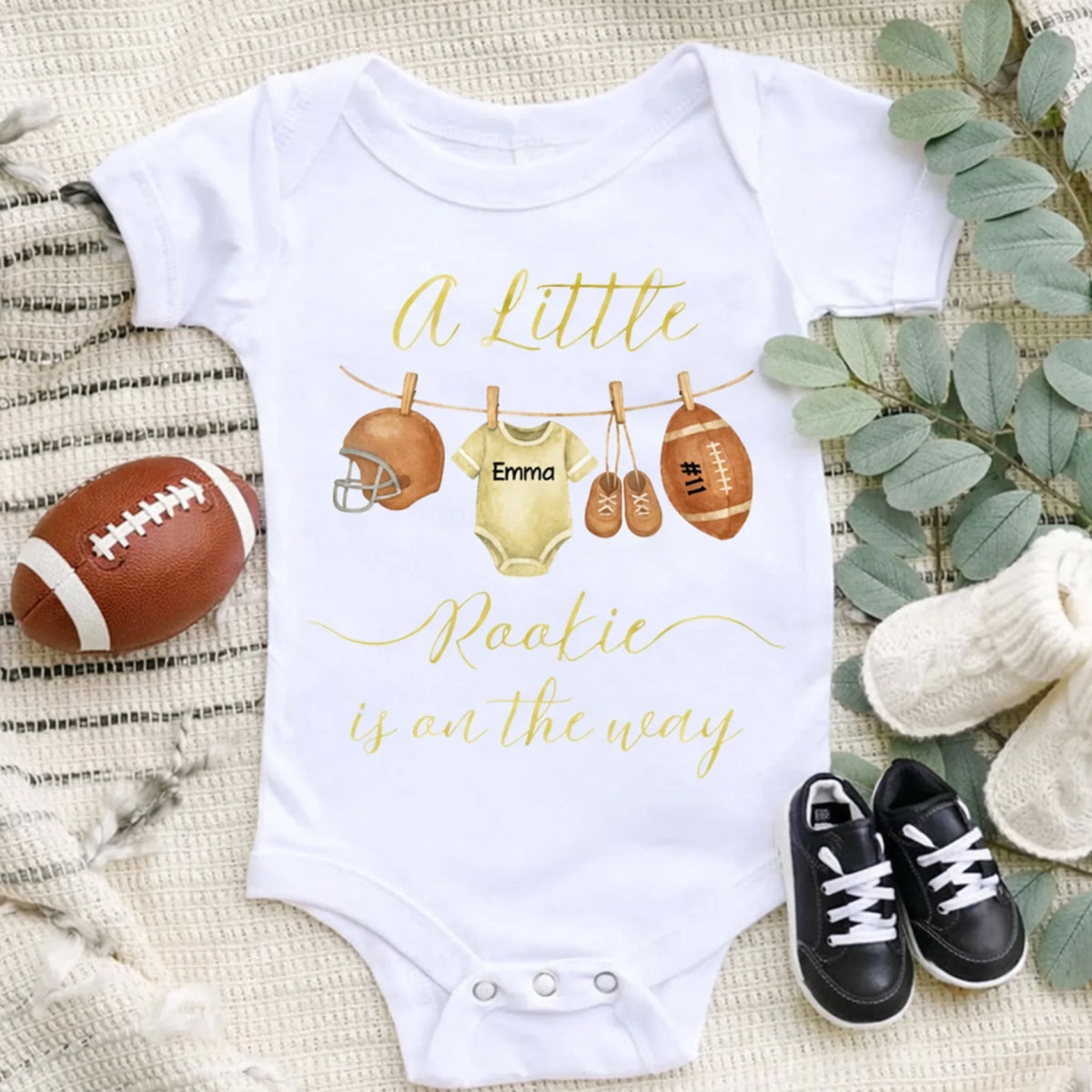 Our Tiny Rookie Is Coming - Personalized Onesie, Football Lover's Baby Outfit, Football Parents Gift, Newborn Bodysuit