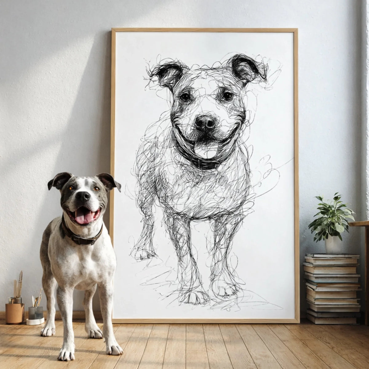 Abstract Scribble Pet Portrait - Personalized Poster, Minimalist Line Art Pet Wall Decor