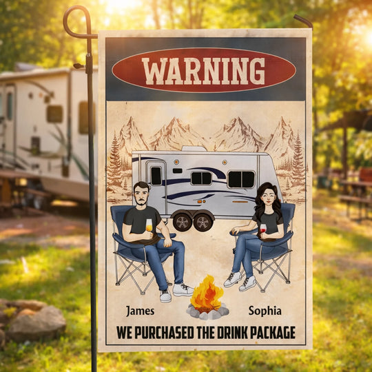 Funny Camping Warning Drink Package - Personalized Garden Flag, Funny Gift For Camping Lovers