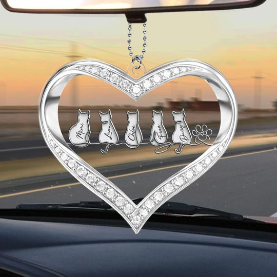 Minimalist Silver Cat Line Art - Personalized Acrylic Car Hanger, Gift For Cat Lover, Pet Owner Keepsake Gift