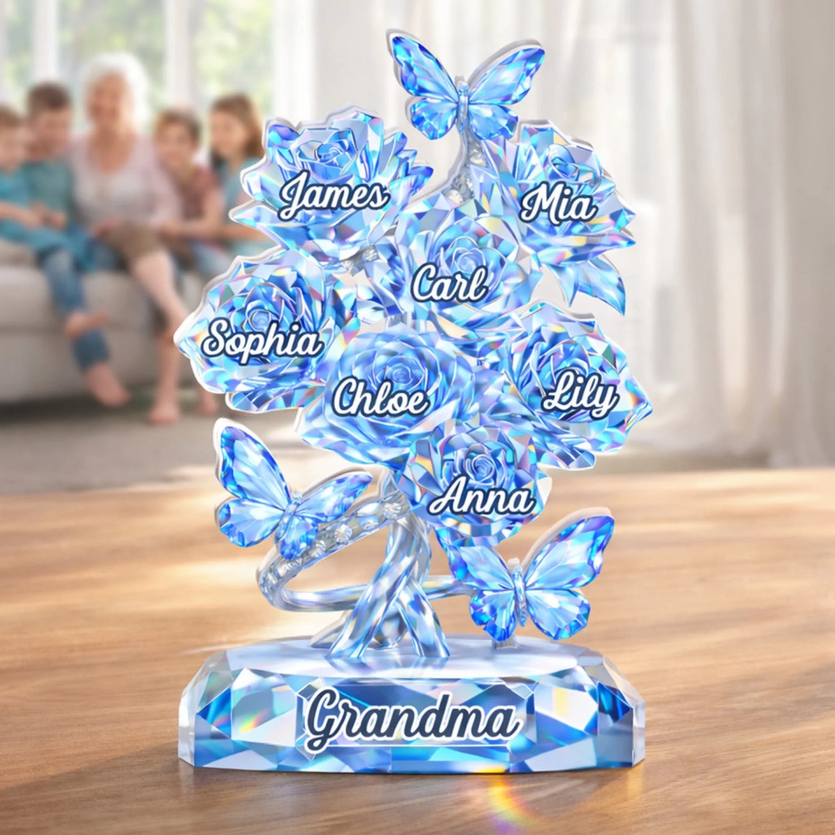 Rooted In Love, Blooming For Grandma - Personalized Acrylic Plaque, Gift For Grandma, Crystal Family Keepsake, Heartfelt Gift For Home Decor