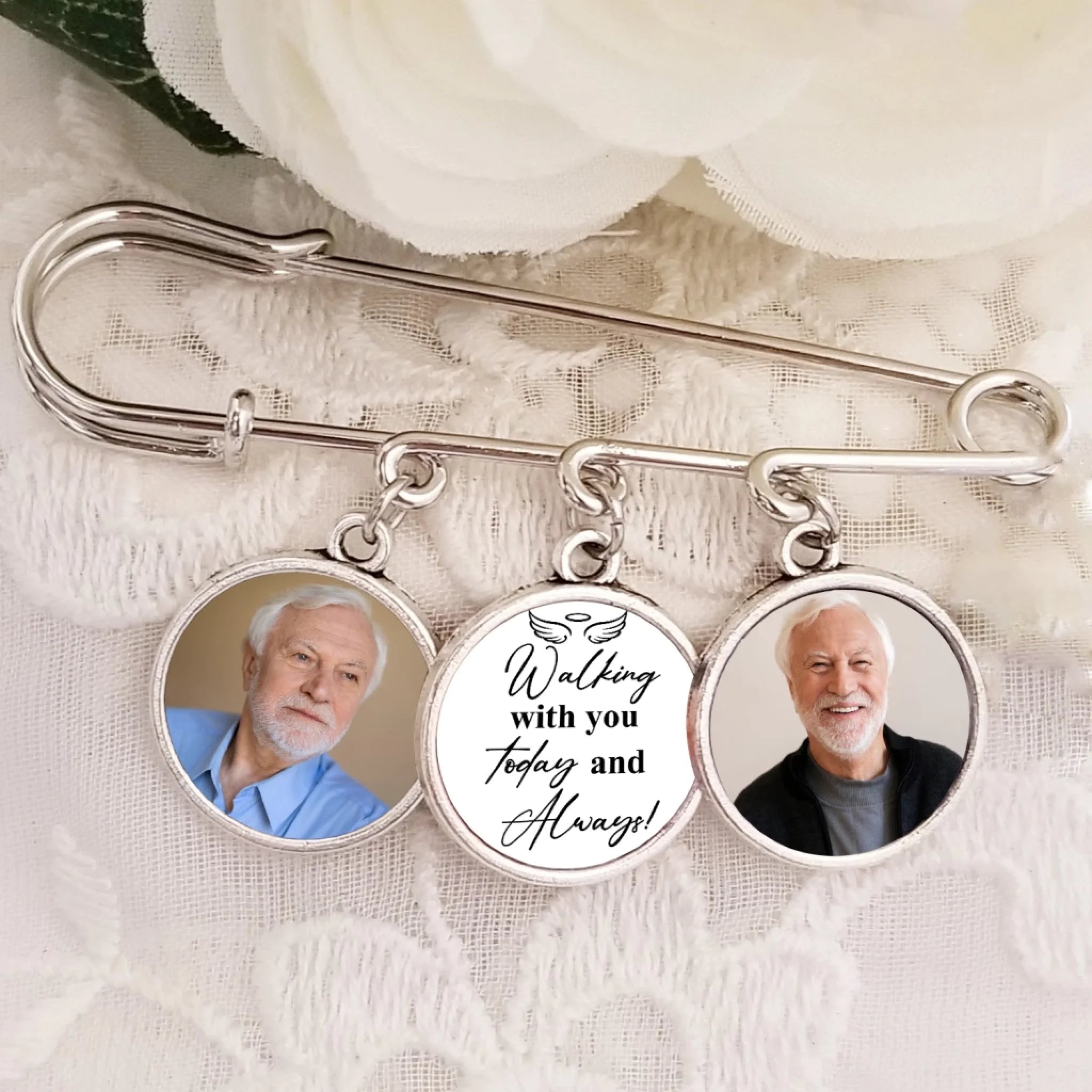 Walking With You Today & Always – Personalized Lapel Pin, Memorial Gift, Custom Charm With Photo, Hat Topper Tassel, Graduation Gifts