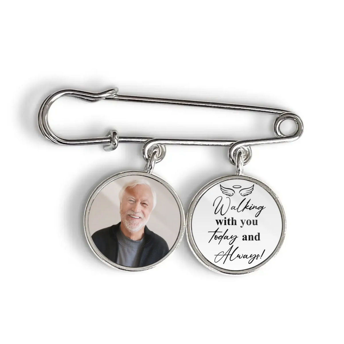 Walking With You Today &amp; Always – Personalized Lapel Pin, Memorial Gift, Custom Charm With Photo, Hat Topper Tassel, Graduation Gifts