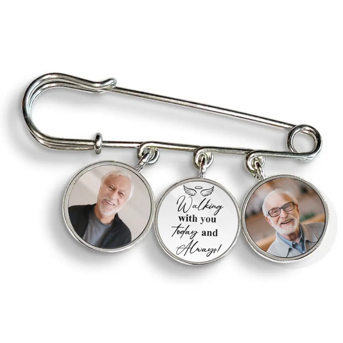 Walking With You Today &amp; Always – Personalized Lapel Pin, Memorial Gift, Custom Charm With Photo, Hat Topper Tassel, Graduation Gifts